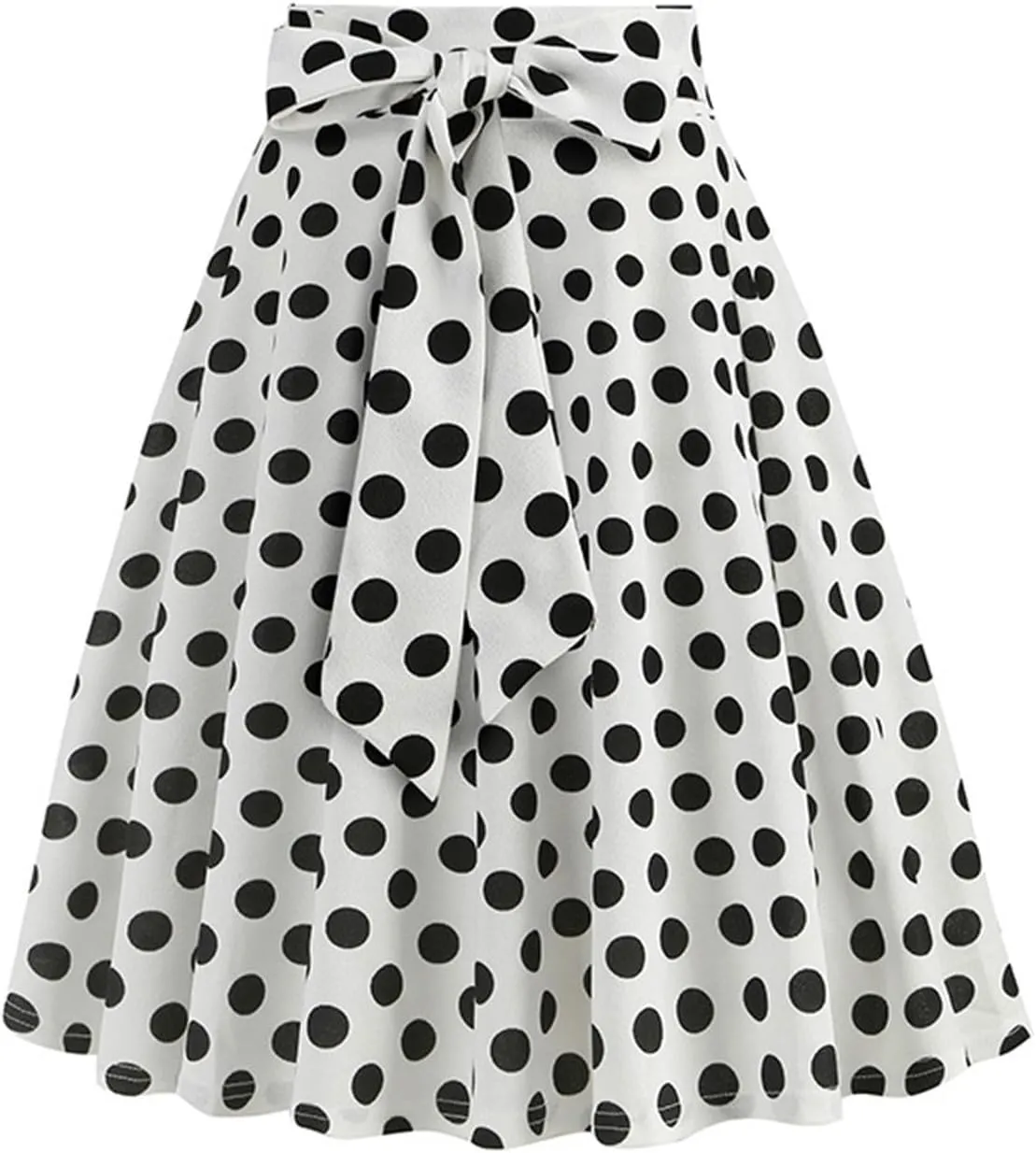 Women 50s Vintage Polka Dot A Line Pleated Midi Skirt Tie Up High Wiast Knee Length Flared Skirt Cocktail Swing Skirts