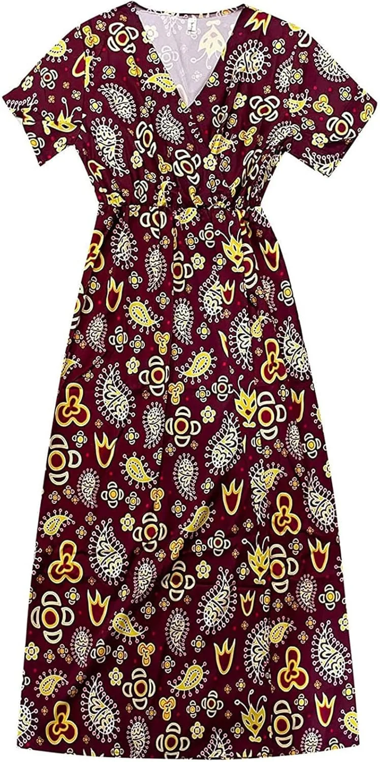 Women Boho Causal Summer Dress Short Sleeve High Waist Maxi Long Dresses 2024 Trendy Dress Beach Vacation Clothing