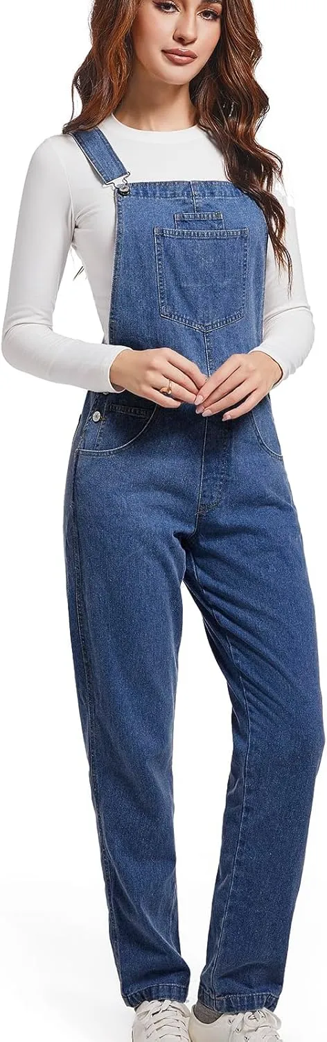 Women Denim Overalls Jean Bib 90s Retro Dungaree Ladies Loose Fit Fashion Cotton Casual Relaxed Jumpsuit