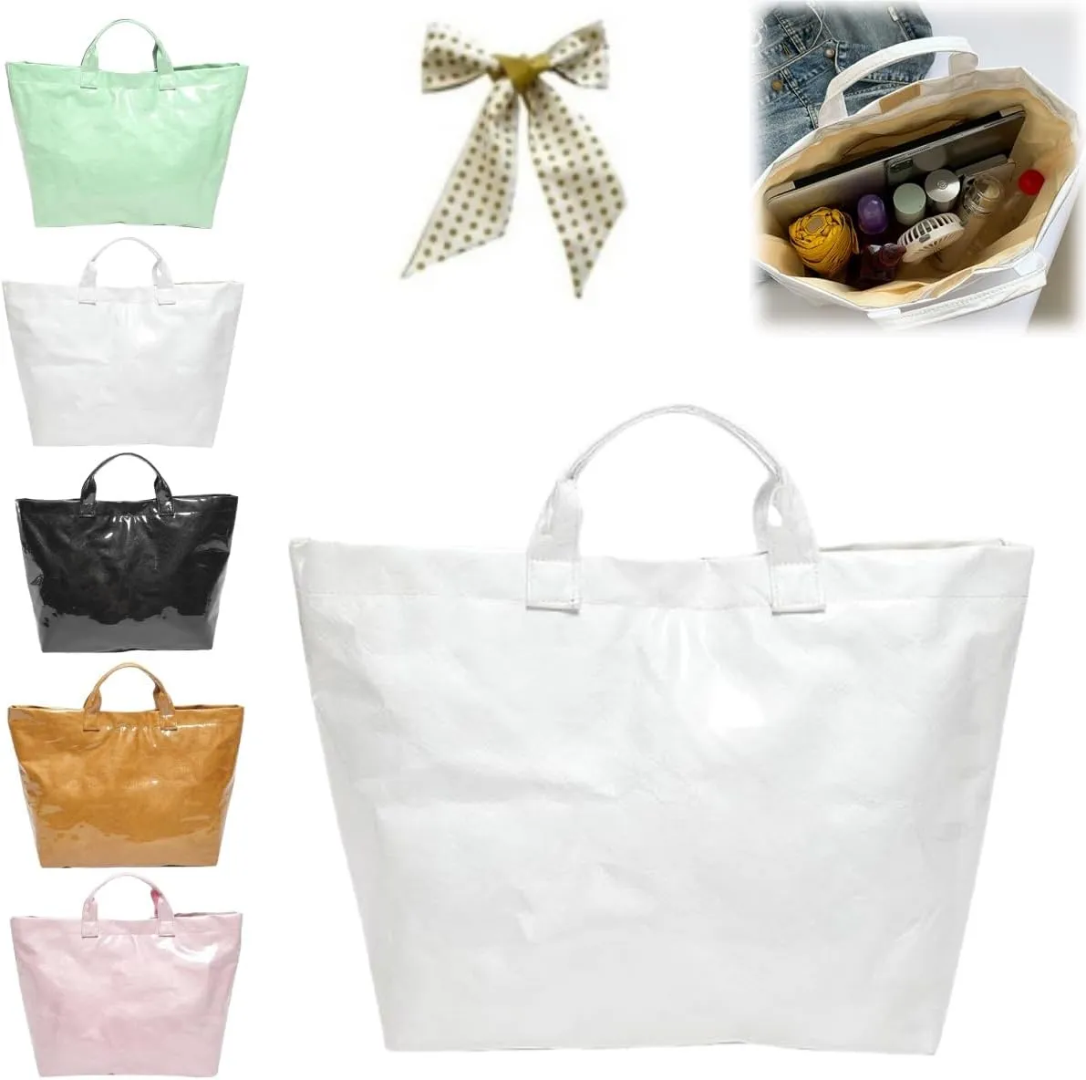 Women Letters Print Tote Bag,Fashion Kraft Paper Clear Plastic Handbag,Solid Color Large Capacity Waterproof PVC Work Bag