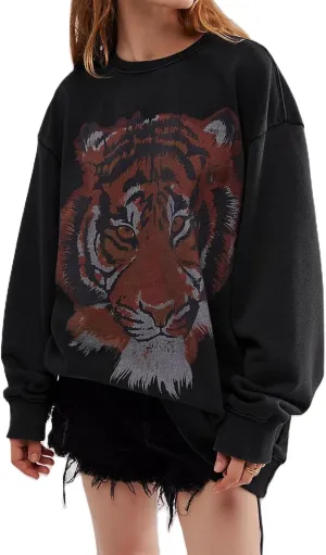 Women Oversized Graphic Sweatshirt Y2k Long Sleeve Crewneck Drop Shoulder Baggy Sweater Jacket Vintage Pullover Top