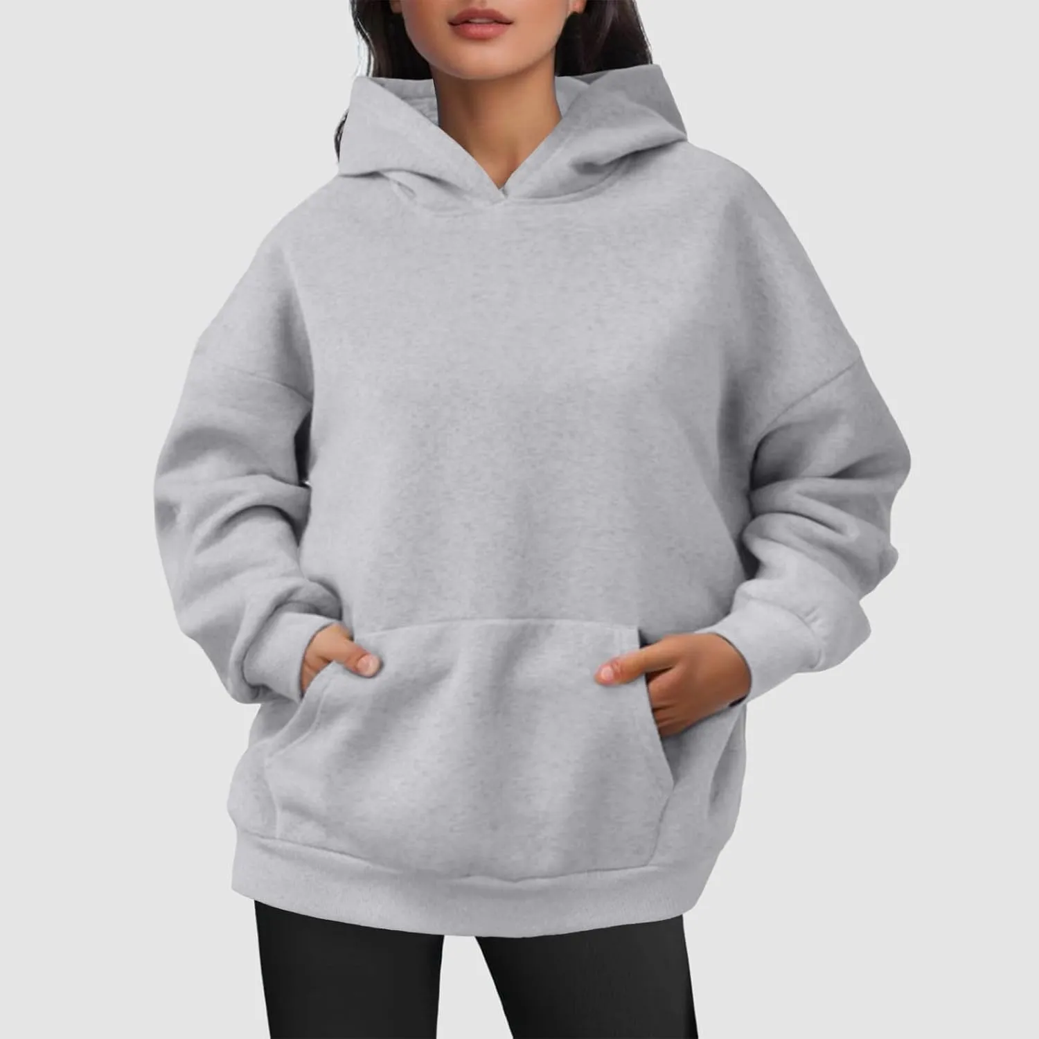 Women Oversized Hoodies Basic Solid Sweater Tops Loose Sweatshirt Hooded Pullover with Pocket Winter 2024 Fall