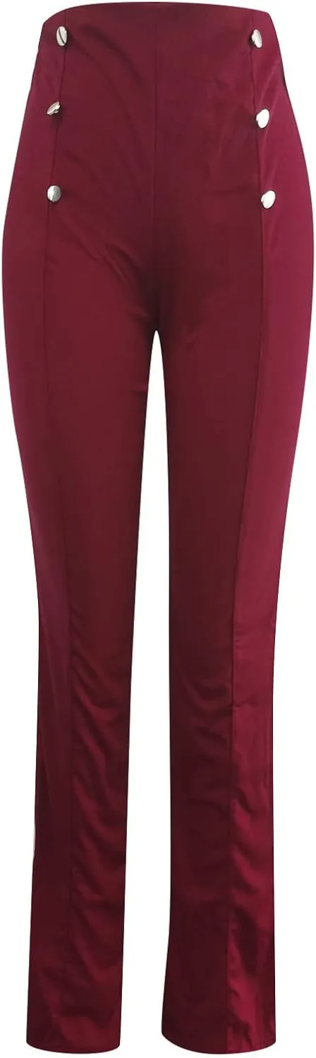 Women Plus Size Button-Down Bootcut Wide Leg Pants Sailor Bell Button Flare Pants Stretchy Long High Waist Business Trousers
