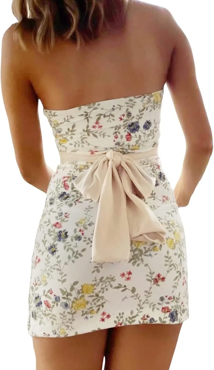 Women Ruffle Strapless Tube Mini Dress Y2k Fairy Off Shoulder Bandeau Dress Frill Trim Bodycon Aline Streetwear