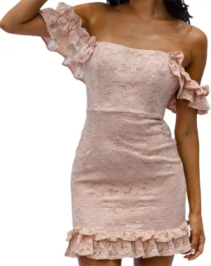Women Sexy Bodycon Mini Dresses Lace Ruffles Off Shoulder Backless Cocktail Party Dress Clubwear