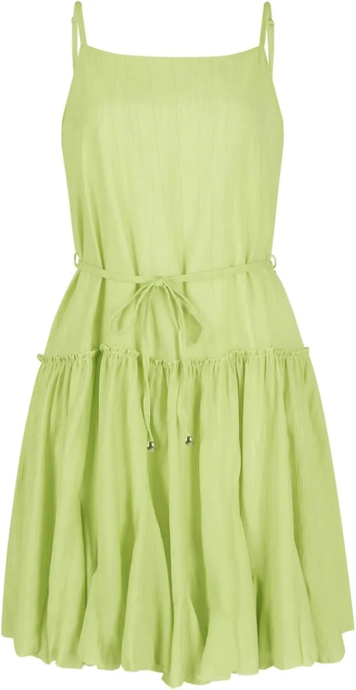 Women Swimwear Sundress Modest Swim Mini Camisole Skirt Dress Waist Tiered Ruffle Casual Suit Trendy Beach Summer