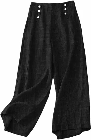 Women Wide Leg Boho Pants Dressy Casaul Button Palazzo Pant Elastic Waist Loose Trousers Summer Outfits with Pocket