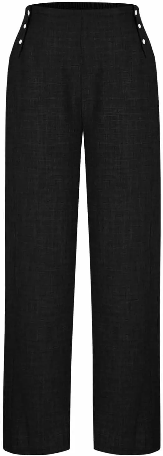 Women Wide Leg Boho Pants Dressy Casaul Button Palazzo Pant Elastic Waist Loose Trousers Summer Outfits with Pocket