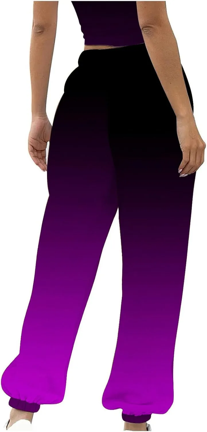 Women Wide Leg Sweatpants Loose Gradient Sports Pants Casual High Waist Drawstring Athletic Trousers Pants