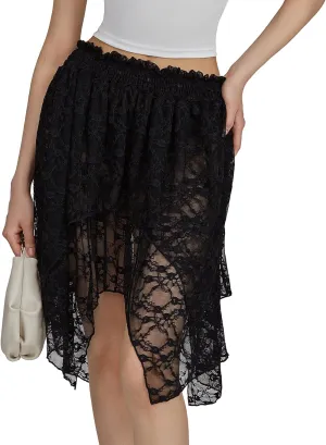 Women Y2k Lace Slip Skirt Elastic Low Rise Mini Skirts Pleated Half Slip Short Skirt Flowy Short Skirt Streetwear