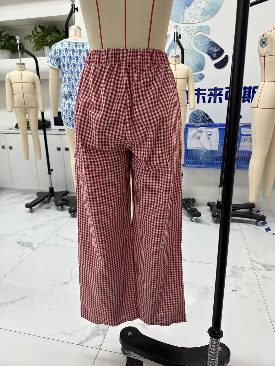 Women Y2K Plaid Wide Leg Pants High Waist Elastic Waist Baggy Casual Pants Loose Trousers Trendy Sweatpants Bottoms