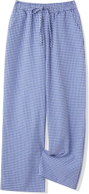 Women Y2K Plaid Wide Leg Pants High Waist Elastic Waist Baggy Casual Pants Loose Trousers Trendy Sweatpants Bottoms