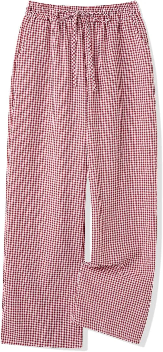 Women Y2K Plaid Wide Leg Pants High Waist Elastic Waist Baggy Casual Pants Loose Trousers Trendy Sweatpants Bottoms