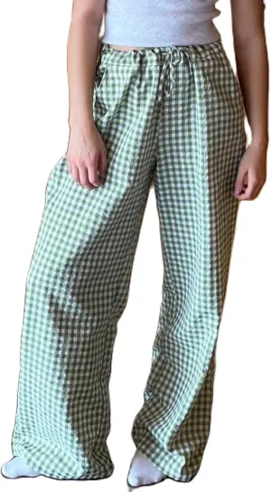 Women Y2K Plaid Wide Leg Pants High Waist Elastic Waist Baggy Casual Pants Loose Trousers Trendy Sweatpants Bottoms