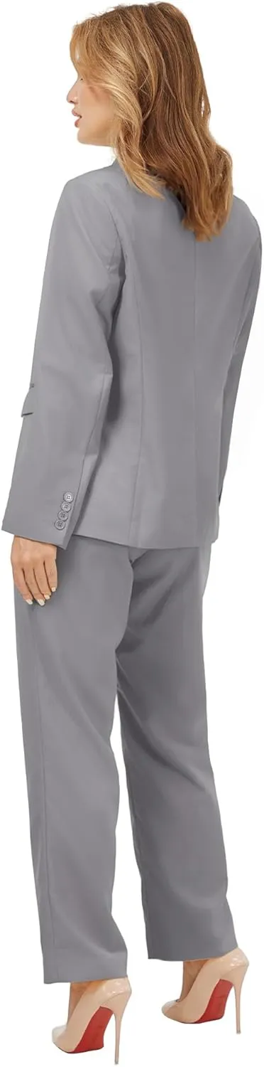 Women's 2 Piece Suit Notched Lapel One Button Slim Fit Business Office Work Tuxedo Blazer Pants Set