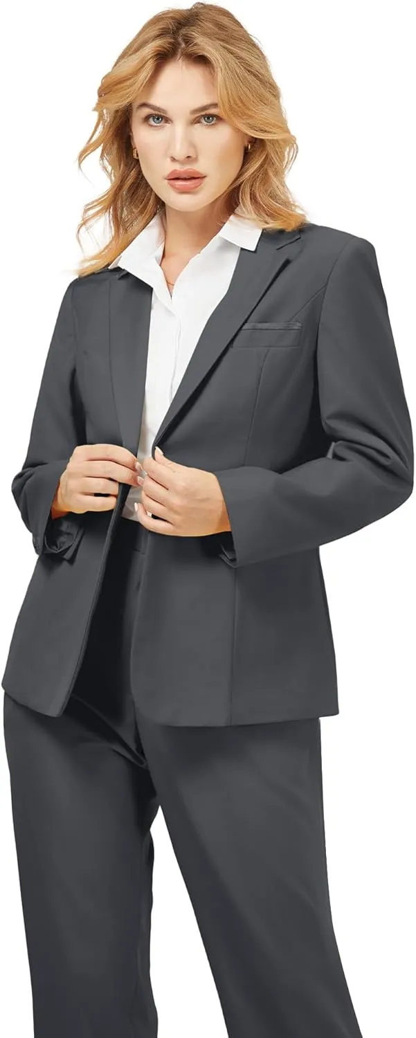 Women's 2 Piece Suit Notched Lapel One Button Slim Fit Business Office Work Tuxedo Blazer Pants Set