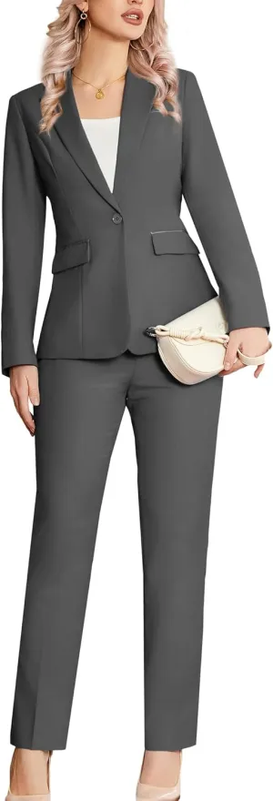 Women's 2 Piece Suit Notched Lapel One Button Slim Fit Business Office Work Tuxedo Blazer Pants Set