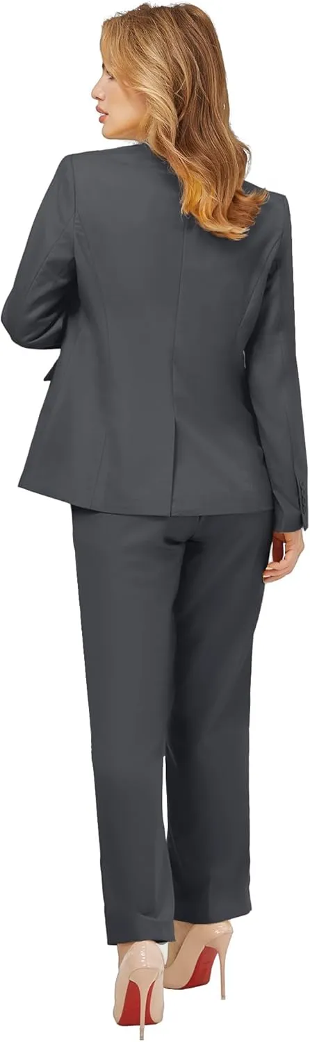 Women's 2 Piece Suit Notched Lapel One Button Slim Fit Business Office Work Tuxedo Blazer Pants Set