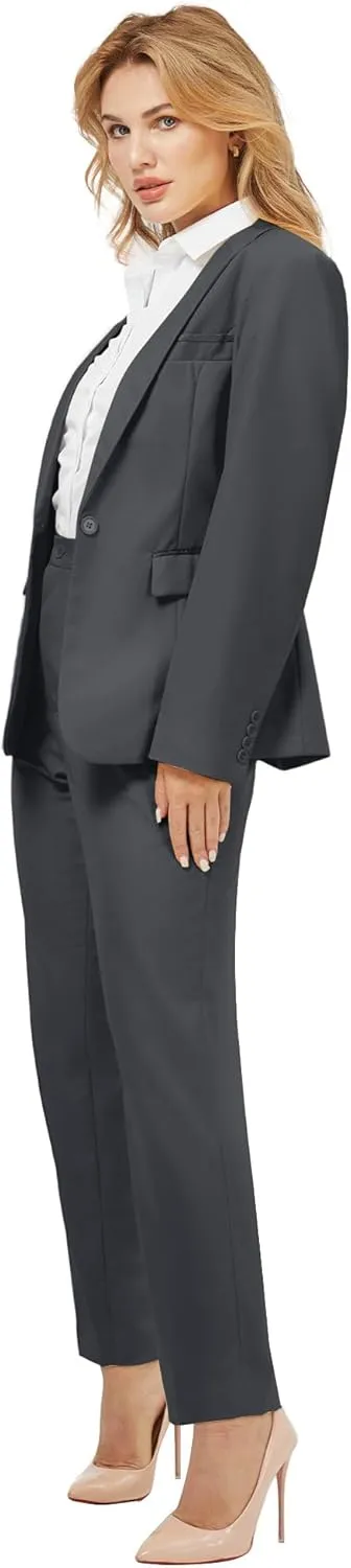 Women's 2 Piece Suit Notched Lapel One Button Slim Fit Business Office Work Tuxedo Blazer Pants Set