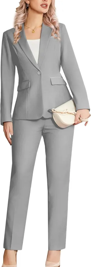 Women's 2 Piece Suit Notched Lapel One Button Slim Fit Business Office Work Tuxedo Blazer Pants Set