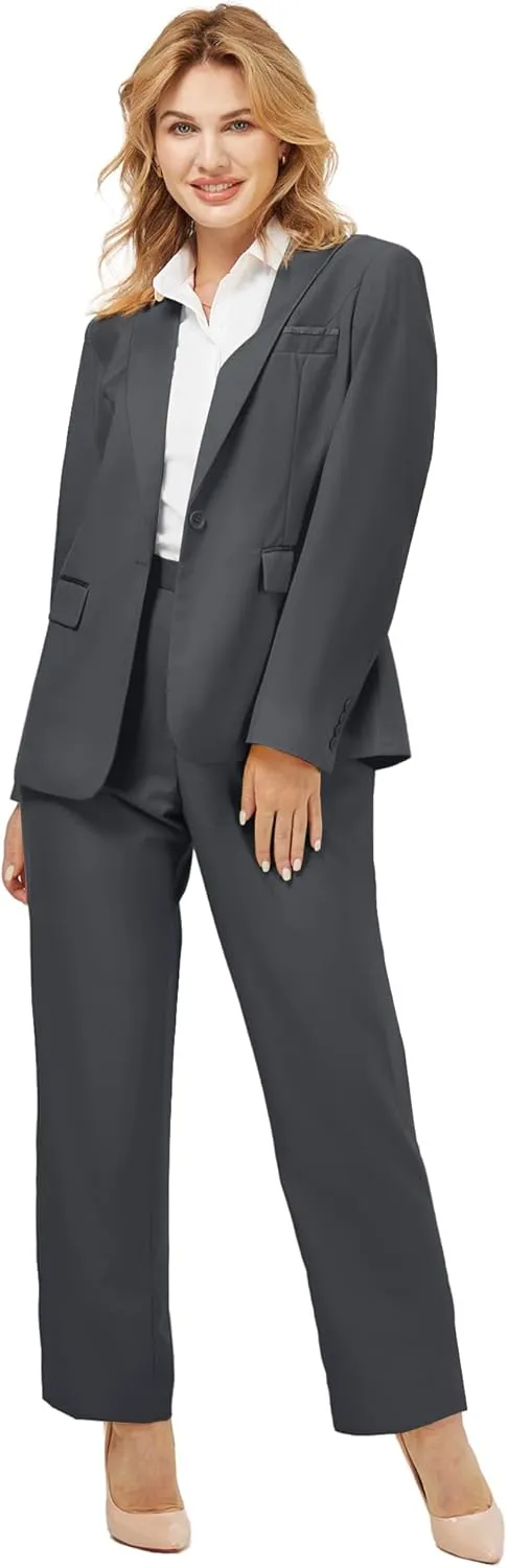 Women's 2 Piece Suit Notched Lapel One Button Slim Fit Business Office Work Tuxedo Blazer Pants Set