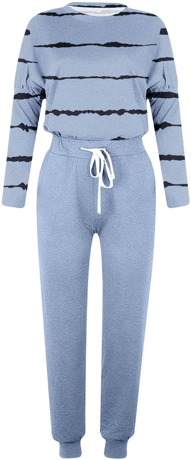 Womens 2 Piece Sweatsuit Outfit Spring Long Sleeve Color Block Sweatshirts and Sweatpants Tracksuit Jogger Sets 2025