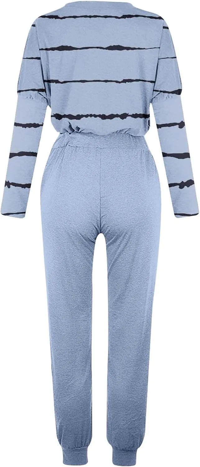 Womens 2 Piece Sweatsuit Outfit Spring Long Sleeve Color Block Sweatshirts and Sweatpants Tracksuit Jogger Sets 2025