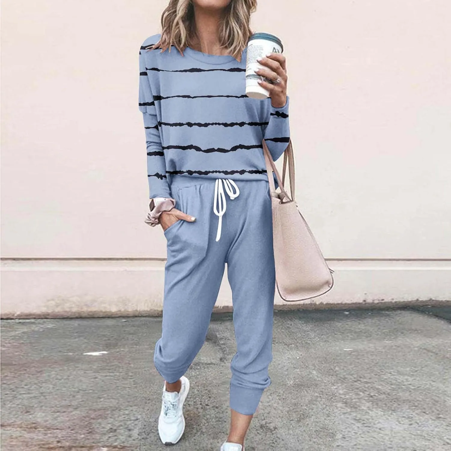 Womens 2 Piece Sweatsuit Outfit Spring Long Sleeve Color Block Sweatshirts and Sweatpants Tracksuit Jogger Sets 2025