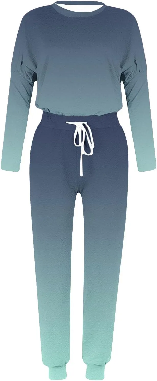 Womens 2 Piece Sweatsuit Outfit Spring Long Sleeve Color Block Sweatshirts and Sweatpants Tracksuit Jogger Sets 2025
