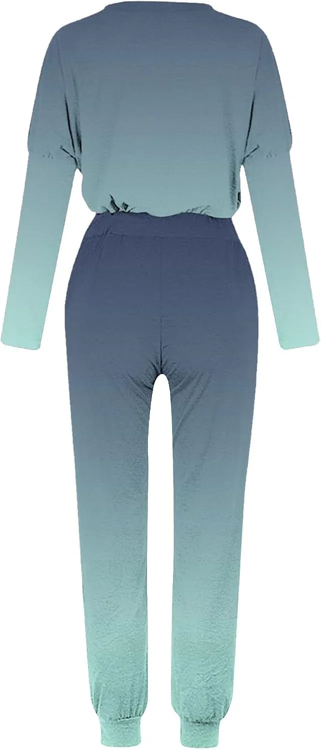 Womens 2 Piece Sweatsuit Outfit Spring Long Sleeve Color Block Sweatshirts and Sweatpants Tracksuit Jogger Sets 2025