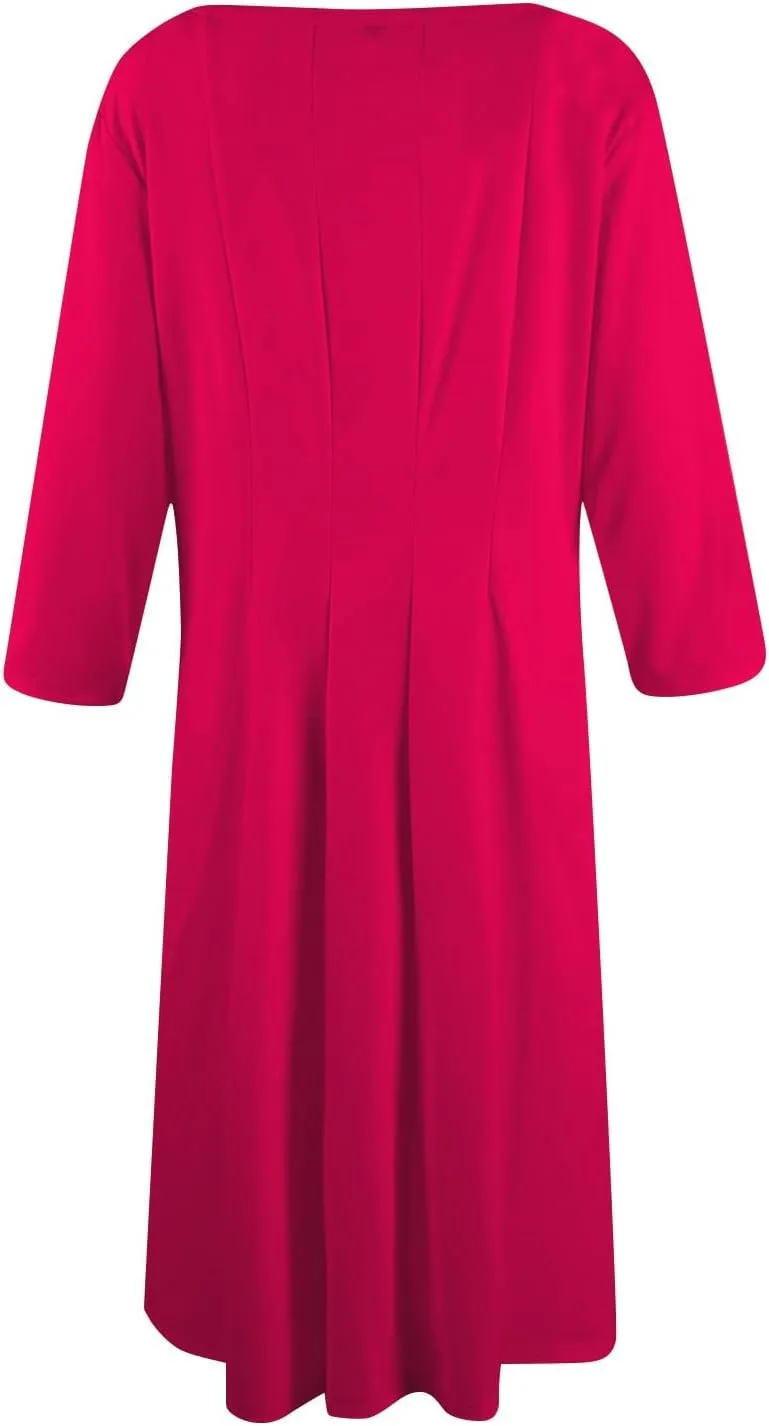 Womens 2024 Fall Trendy Casual Solid Crew Neck 3/4 Sleeve A Line Flowy Casual Midi Dress with Pockets