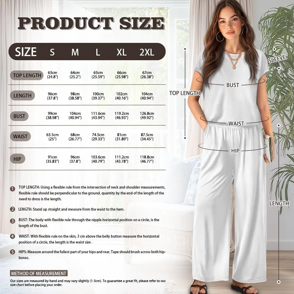 Women's 2pcs Lounge Sets Ladies Summer Short Sleeve Wide Leg Tracksuits Comfy Loungewear Sweatsuits Travel Clothes
