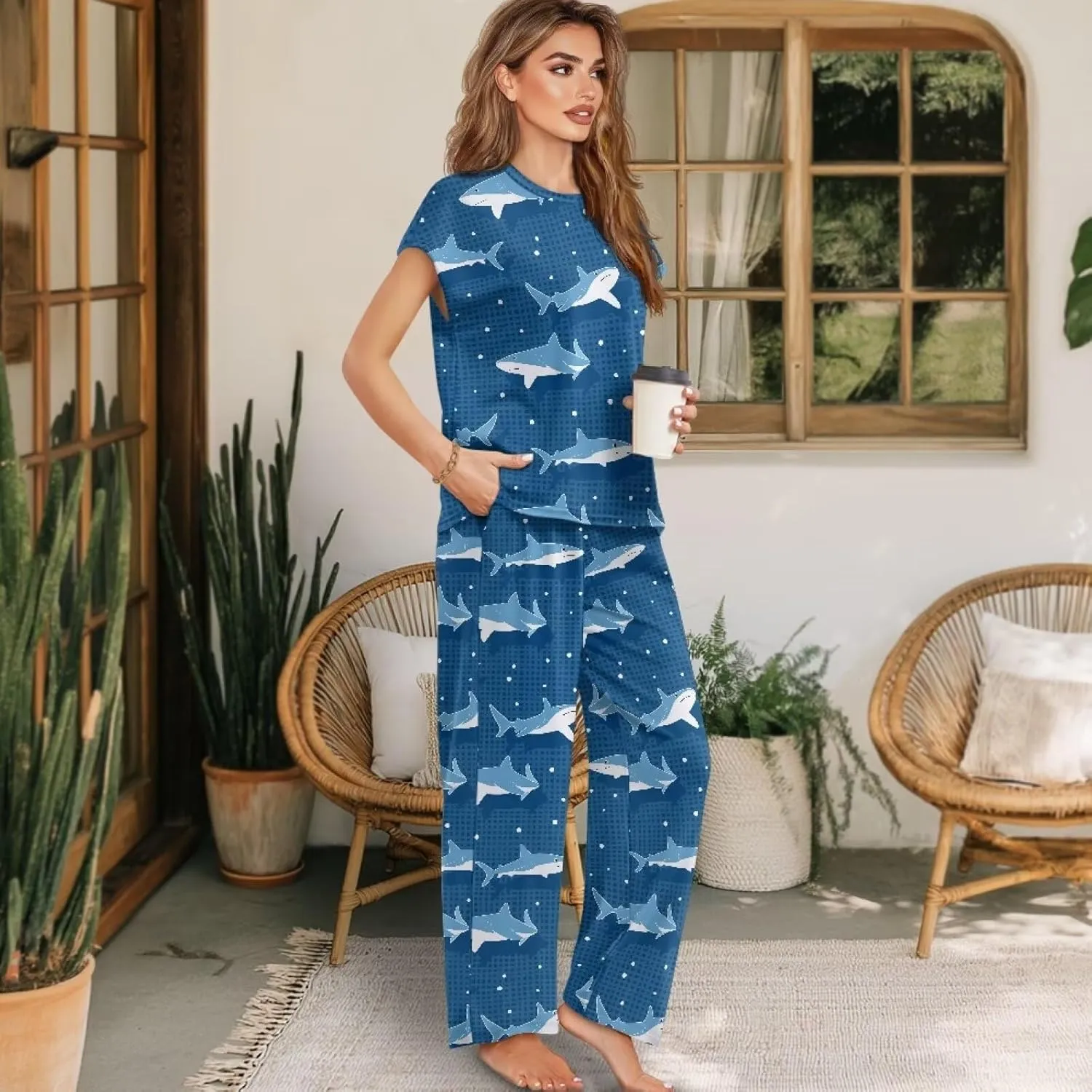 Women's 2pcs Lounge Sets Ladies Summer Short Sleeve Wide Leg Tracksuits Comfy Loungewear Sweatsuits Travel Clothes