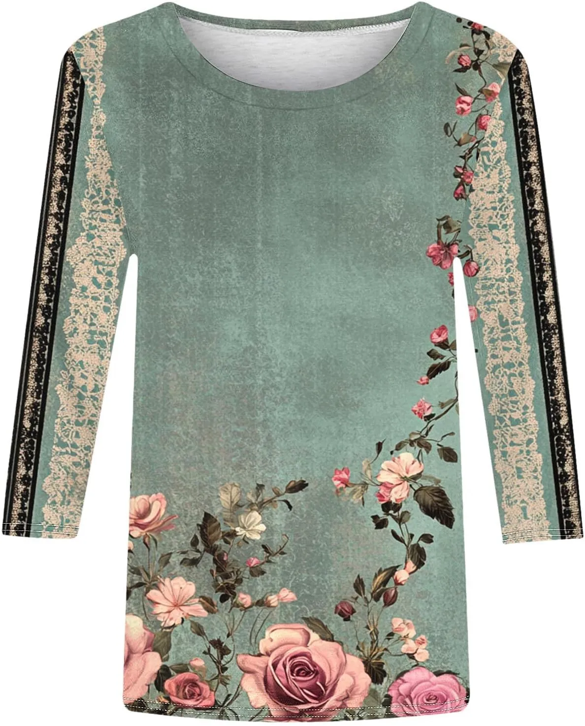 Women's 3/4 Length Sleeve Tops Casual Round Neck Tunic Shirts Spring Summer Basic Tees Loose Fit Business Work Blouse