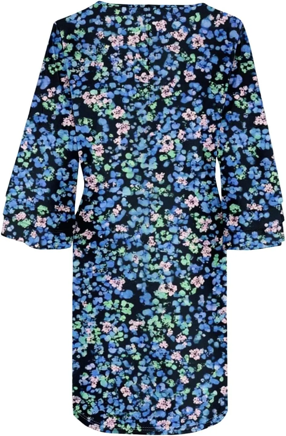 Womens Casual Boho Dresses Trendy Flower Print Summer Dress Loose Fit V Neck 3/4 Bell Sleeve Flowy Dress