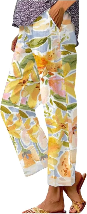 Womens Casual Boho Linen Pants Pants Long Drawstring Linen Women Waist Cotton Casual High Waisted Linen Pants Women
