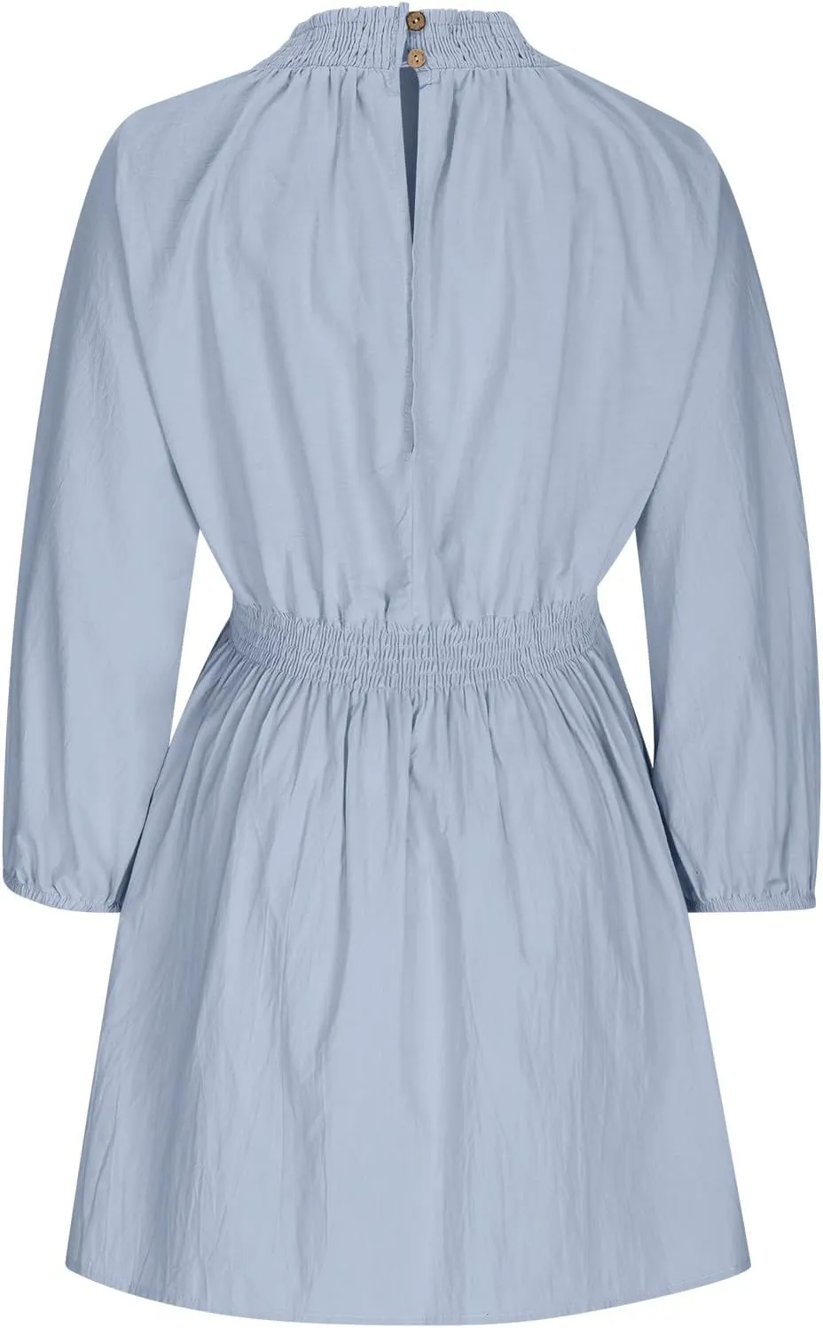 Women's Casual Deep V Neck Long Sleeve Smocked High Waist Ruffle A Line Mini Dresses Trendy Flowy Swing Pleated Dress