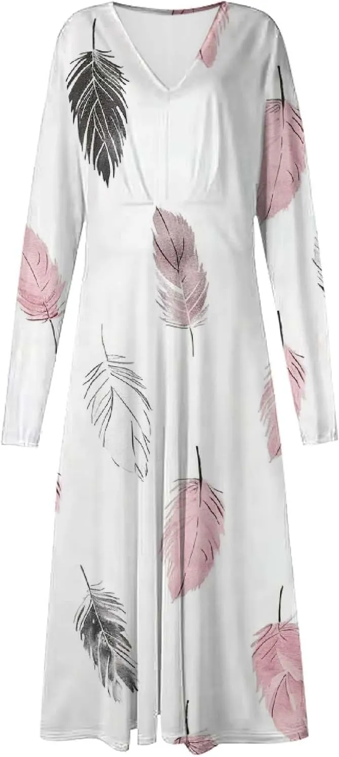 Women's Casual Dresses Fall 2024 Boho Long Sleeve V Neck Ruffle Maxi Dress Vintage Fashion Ruffle Bohemian Dresses