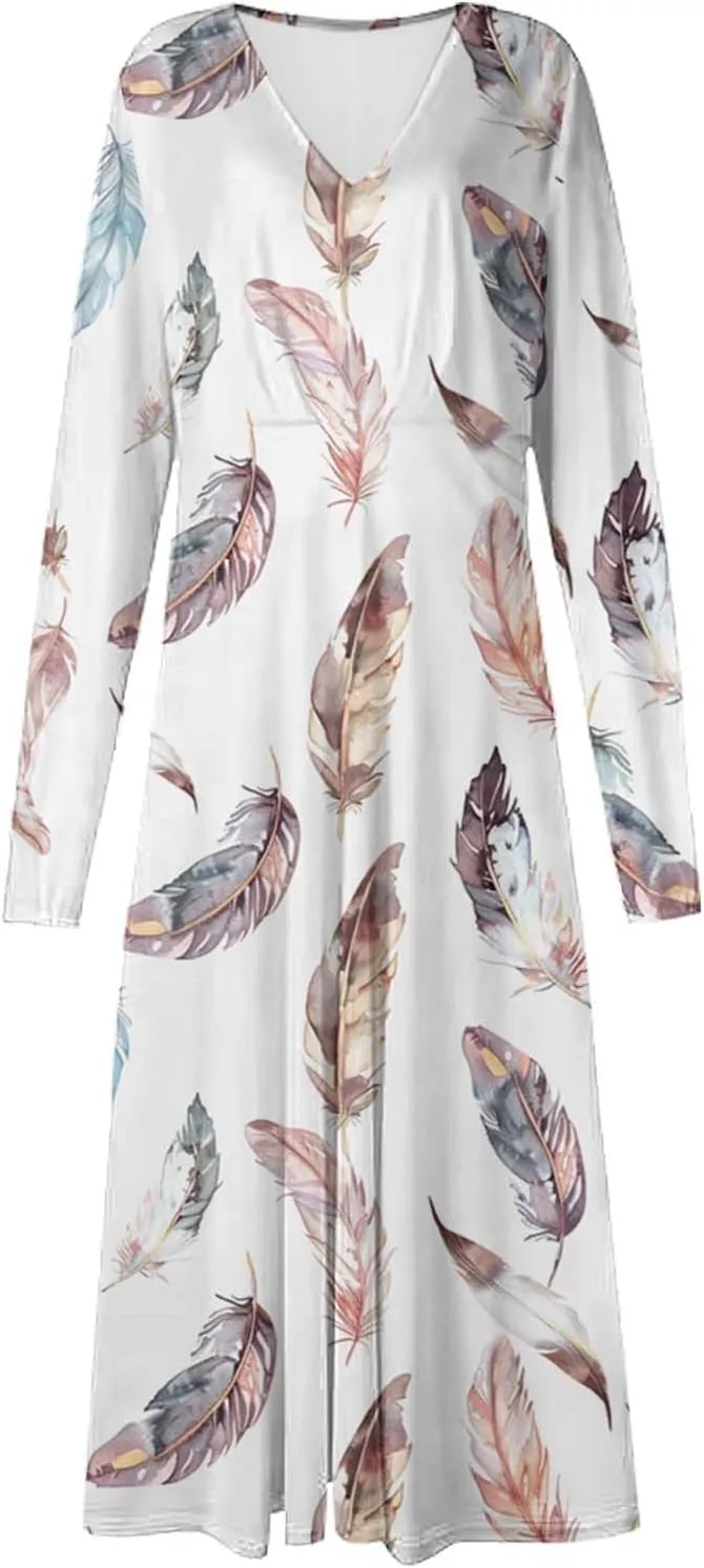 Women's Casual Dresses Fall 2024 Boho Long Sleeve V Neck Ruffle Maxi Dress Vintage Fashion Ruffle Bohemian Dresses