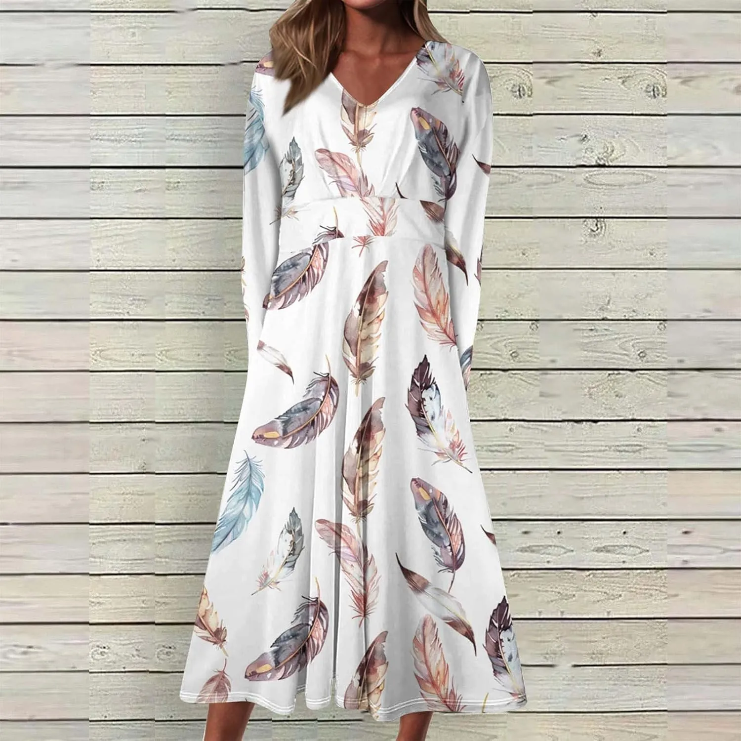 Women's Casual Dresses Fall 2024 Boho Long Sleeve V Neck Ruffle Maxi Dress Vintage Fashion Ruffle Bohemian Dresses