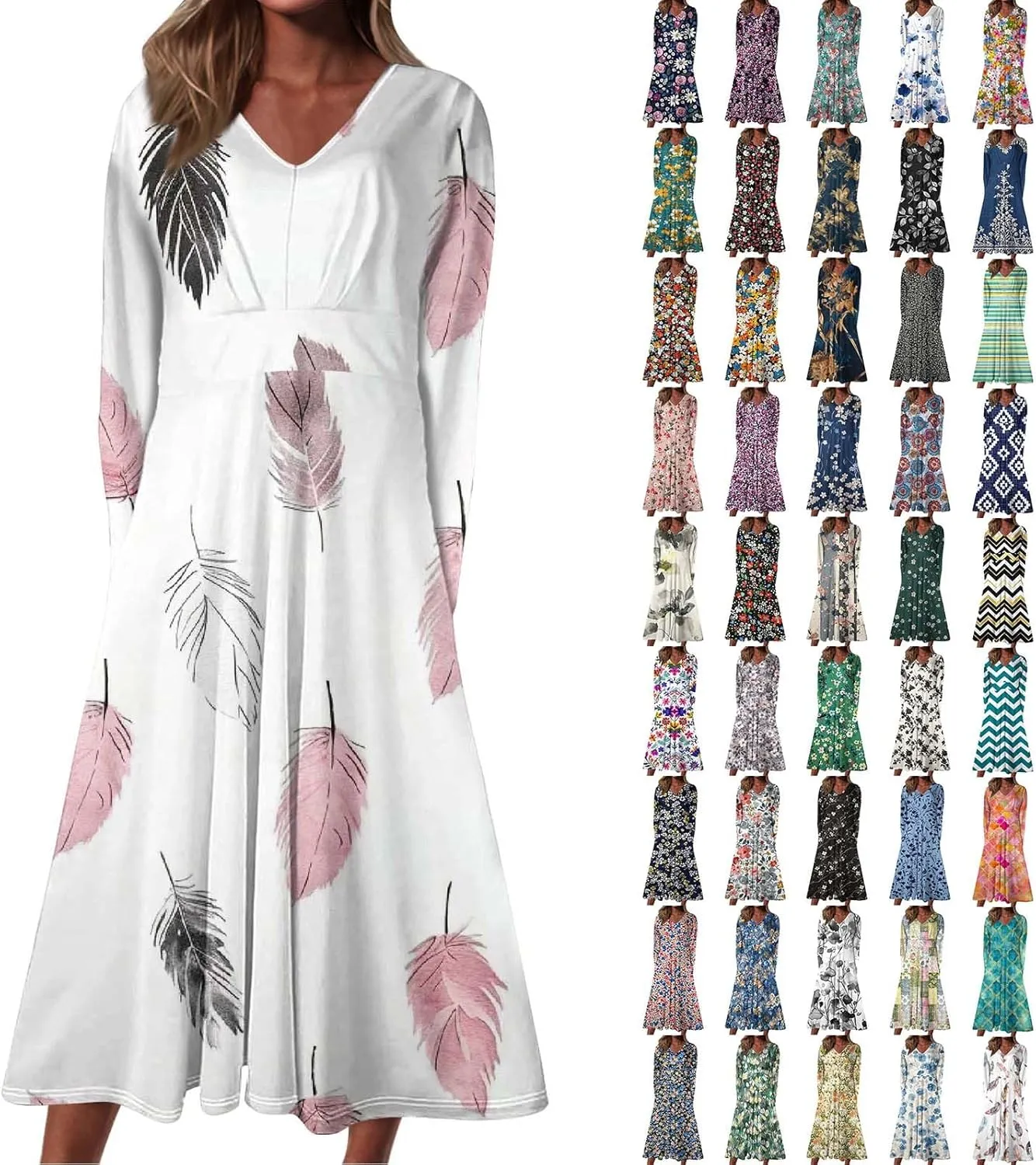 Women's Casual Dresses Fall 2024 Boho Long Sleeve V Neck Ruffle Maxi Dress Vintage Fashion Ruffle Bohemian Dresses