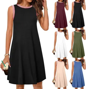 Women's Casual Sleeveless Mini Sundress Trendy Summer Spring Crewneck Tshirt Dresses Tank Loose Beach Short Dresses