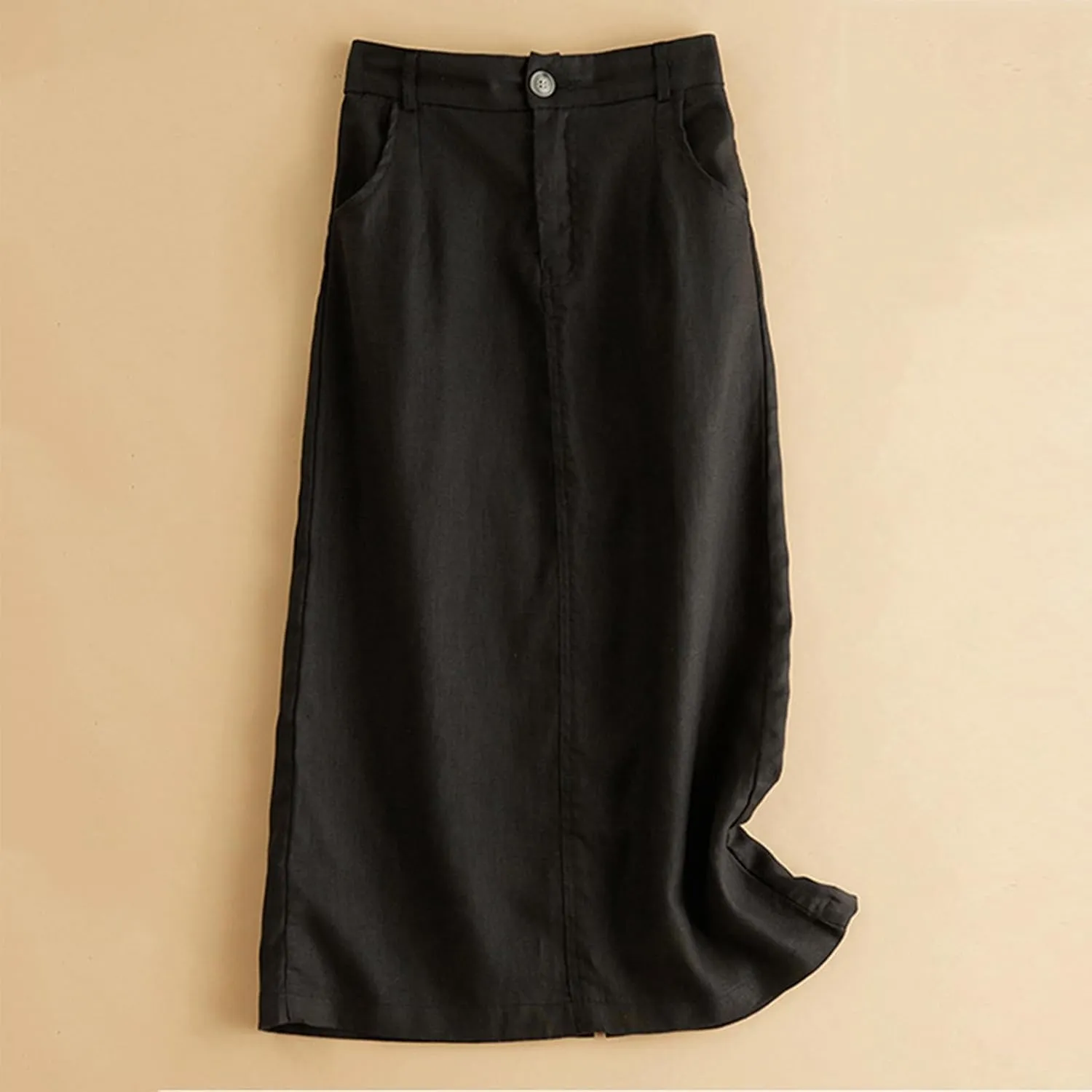 Womens Cotton Linen Skirts A Line Trendy 2025 Summer Casual Skirt Elastic High Waisted Midi Skirts with Pockets