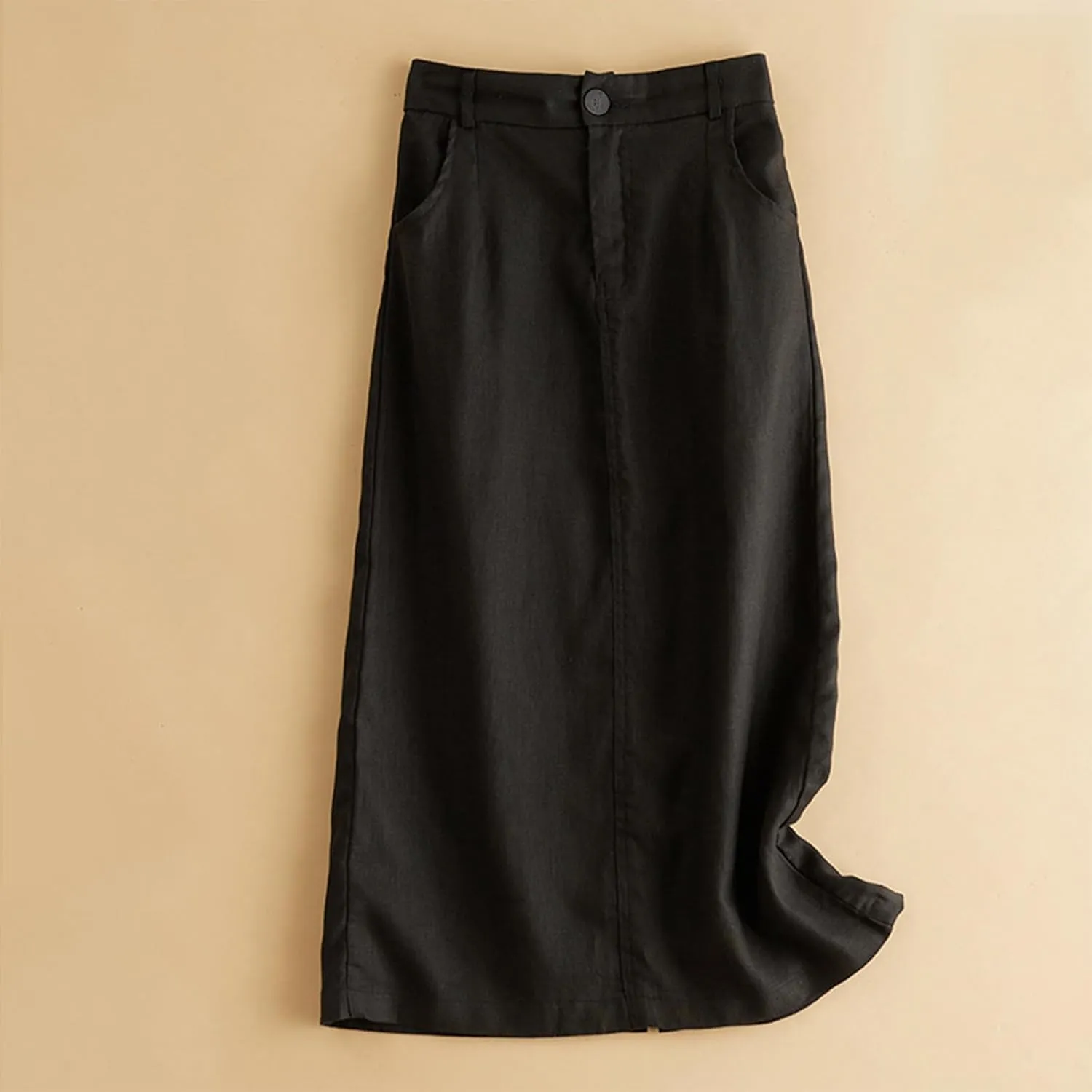 Womens Cotton Linen Skirts A Line Trendy 2025 Summer Casual Skirt Elastic High Waisted Midi Skirts with Pockets