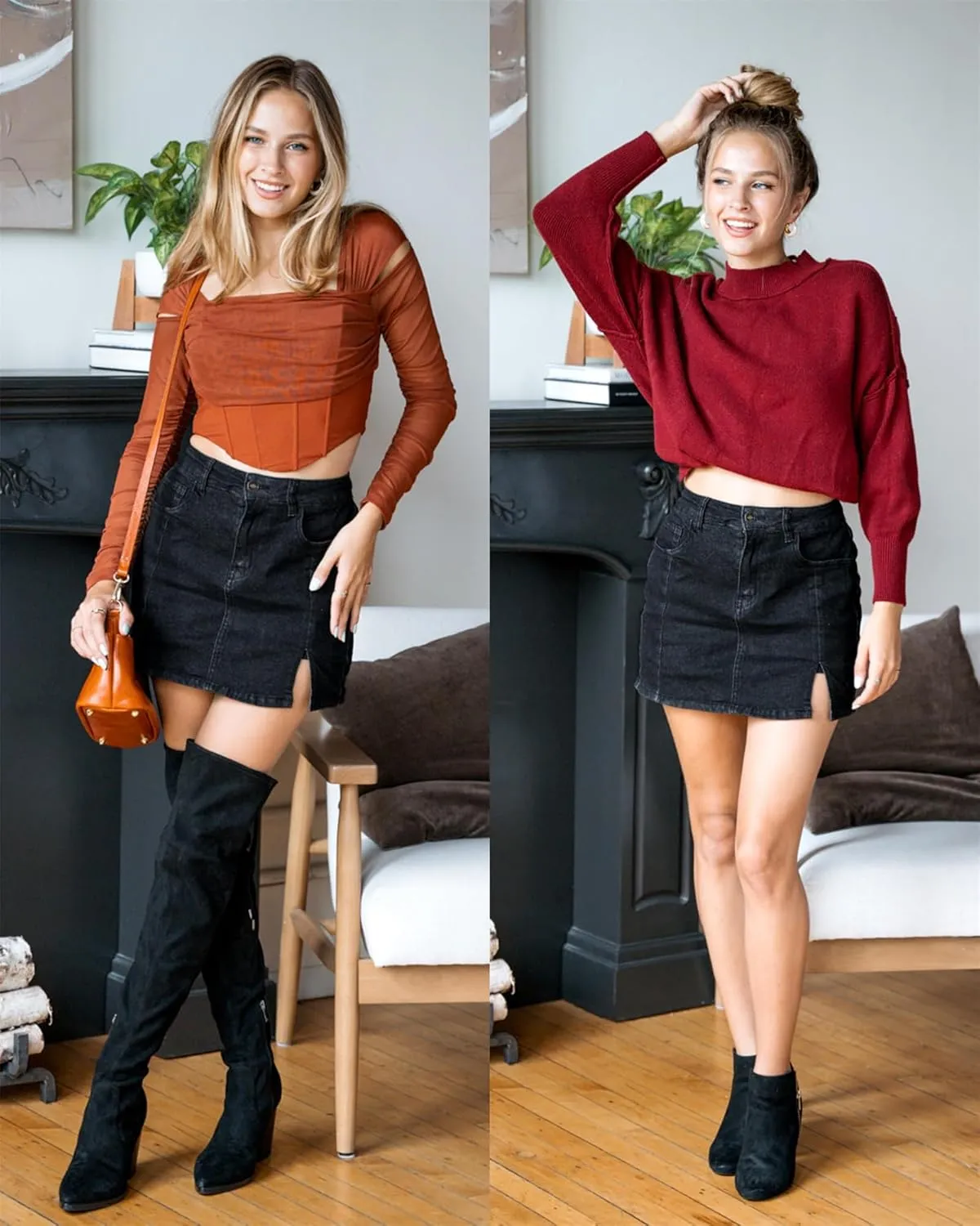 Womens Denim Mini Trendy High Waisted Jean Skirts, High Waisted Pull On Stretchy Denim Wrap Skirt with Shorts