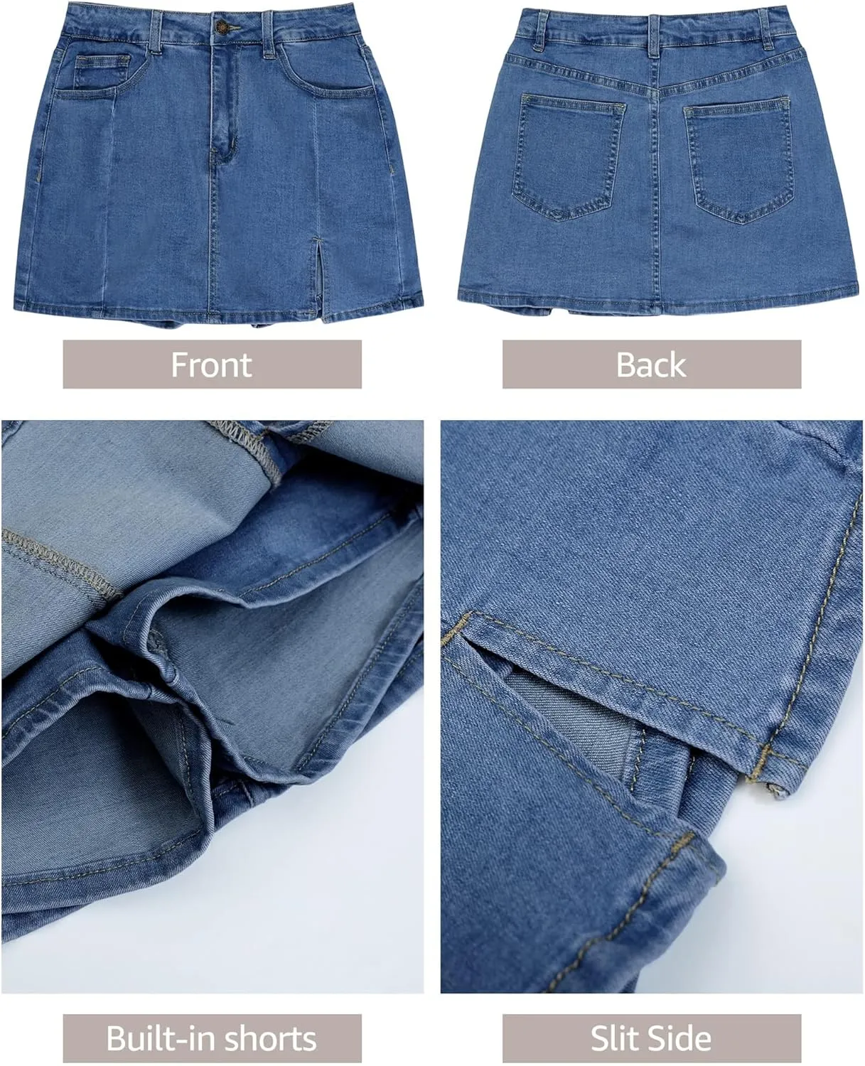 Womens Denim Mini Trendy High Waisted Jean Skirts, High Waisted Pull On Stretchy Denim Wrap Skirt with Shorts
