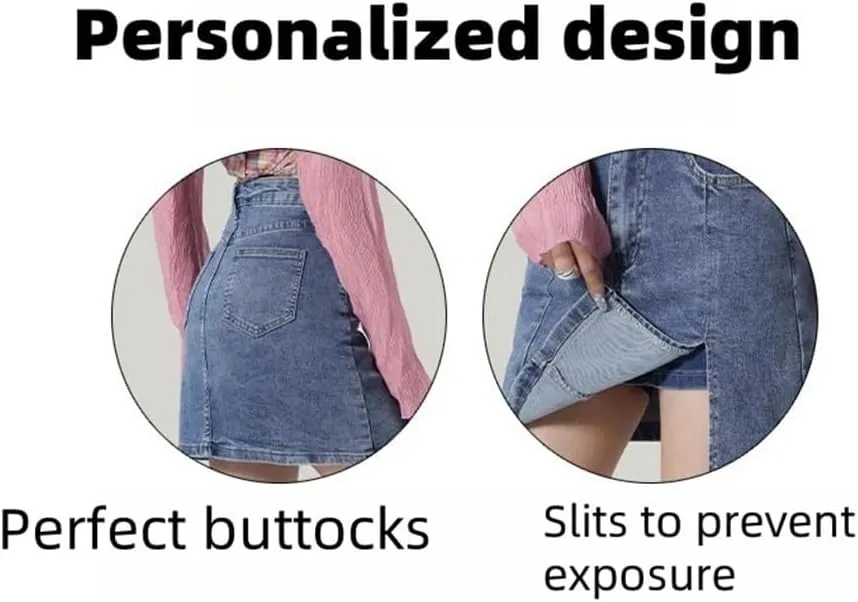 Womens Denim Mini Trendy High Waisted Jean Skirts, Side Slit with Casual Stretch Slim Fit Mini Jean Skirts
