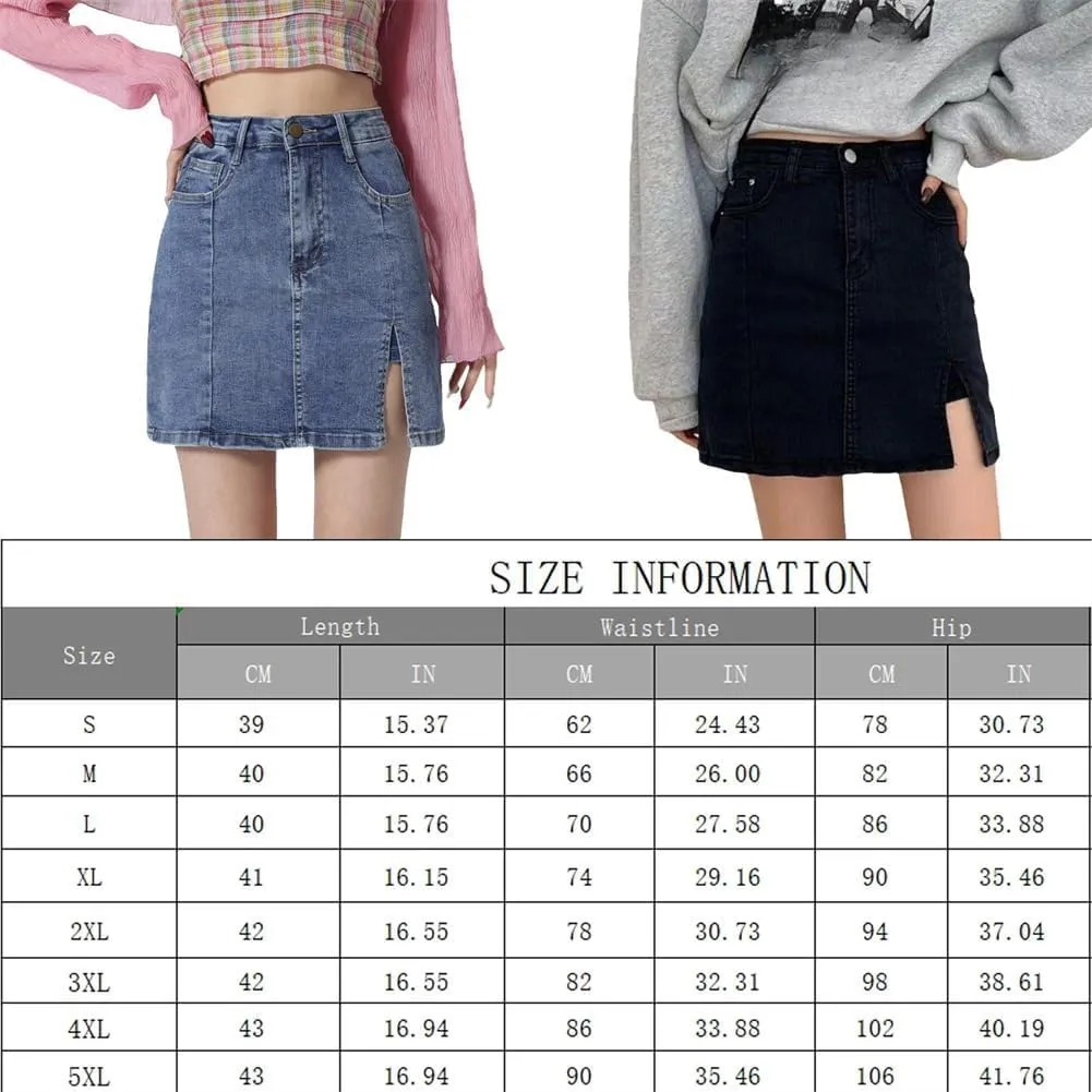 Womens Denim Mini Trendy High Waisted Jean Skirts, Side Slit with Casual Stretch Slim Fit Mini Jean Skirts