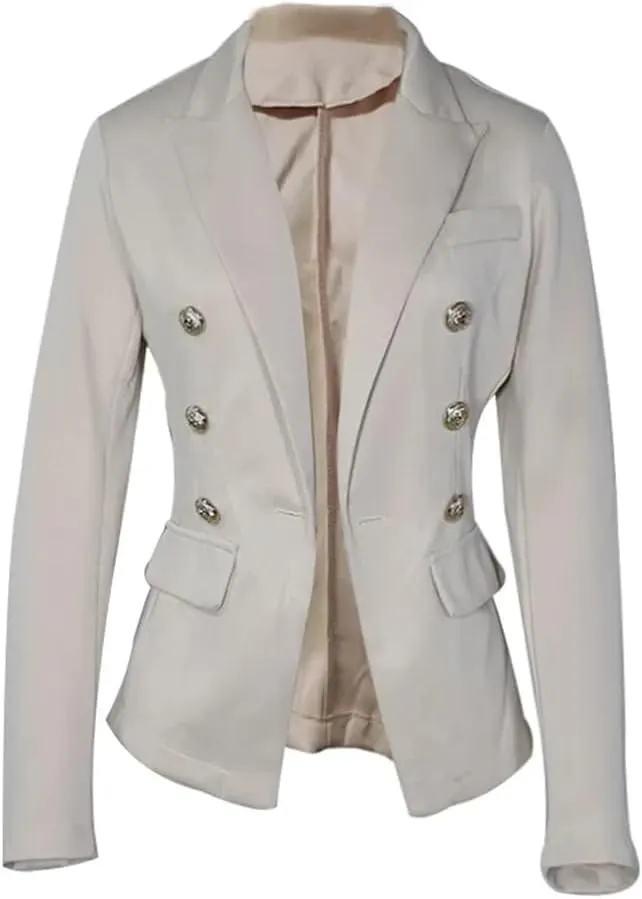 Women's Double Breasted Solid Color Slim Long Sleeve Business Casual Short Jacket Office Blazer