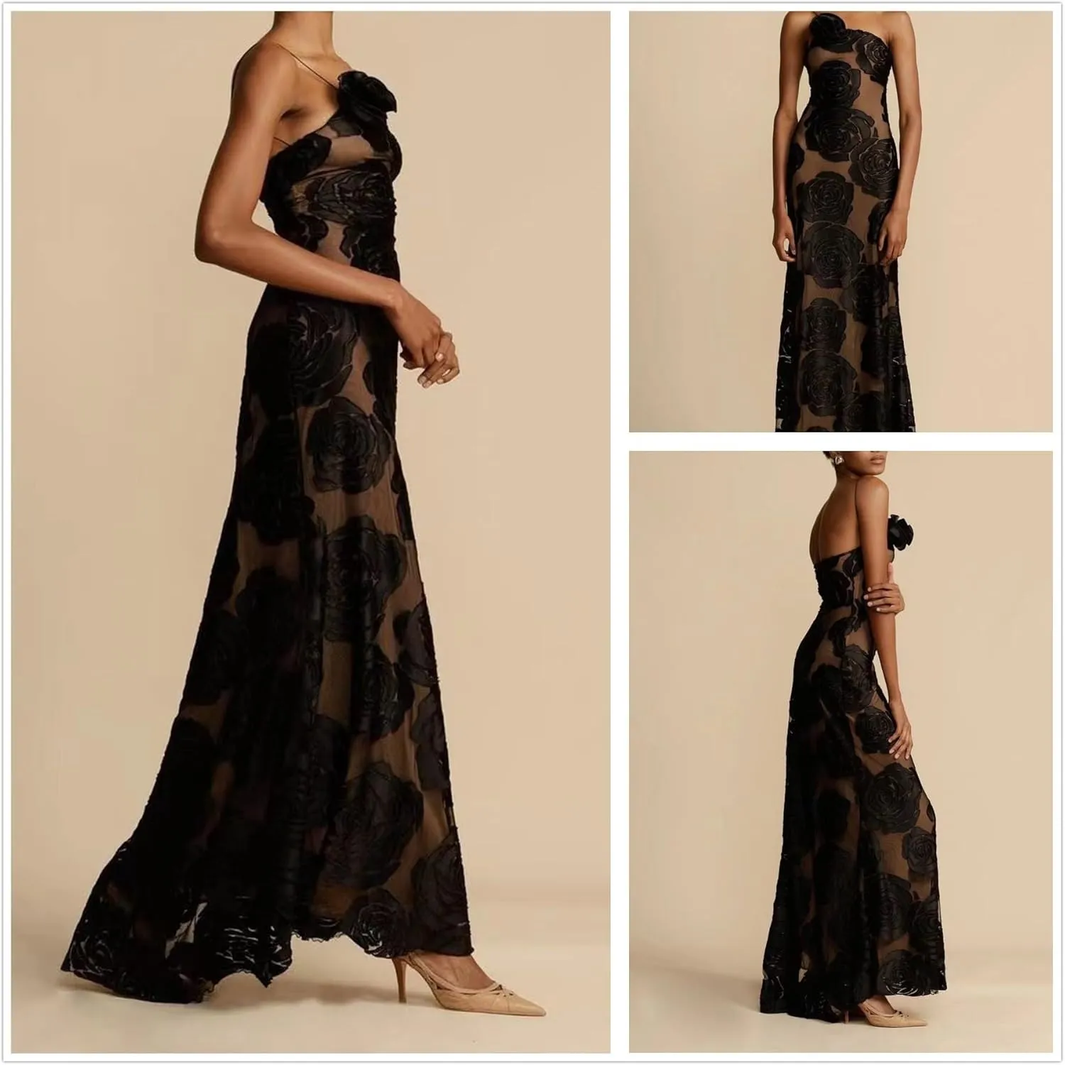 Women's Formal Bodycon Long Dress Elegant Party Wedding Floral Lace Embroidered Gown Maxi Evening Dress